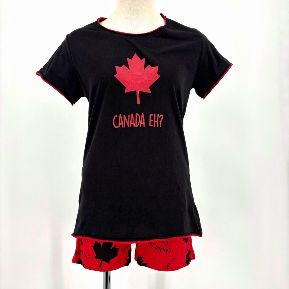 Lazy Ones Black and Red CANADA EH? T-Shirt and Shorts Pajama Set, Medium
